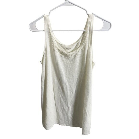 Eileen Fisher Women’s Linen Tank Embellished Neckline Small Beige - Picture 2 of 6